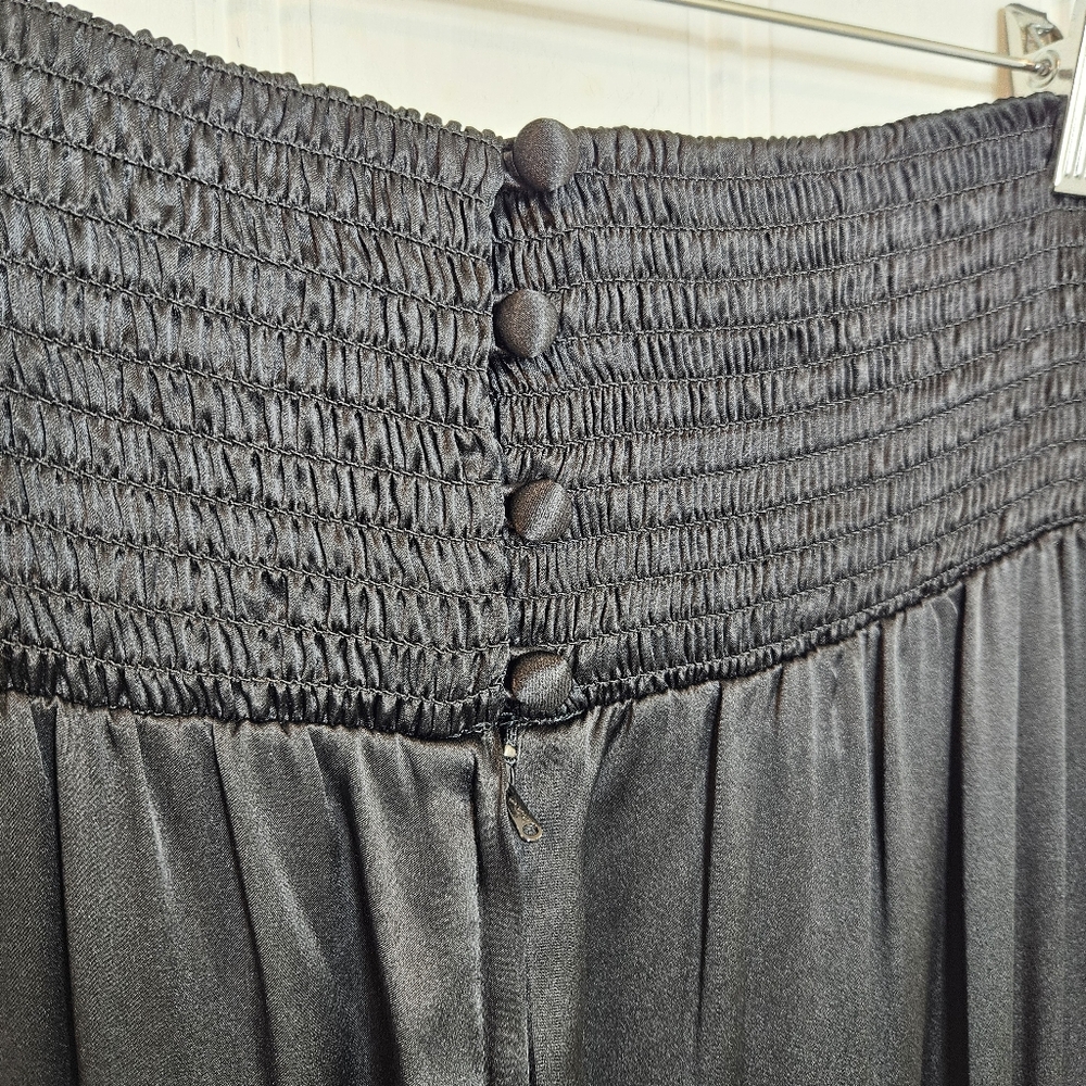 Vintage 100% Silk Pants Womens Size 6 Black High Waist Ruched Buttoned Back - Picture 8 of 12
